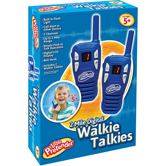 Little Pretender walkie talkies 2-pack with two-mile range for outdoor adventures.