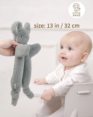 Little Rawr Lovey bunny head with bell detail for sensory engagement.