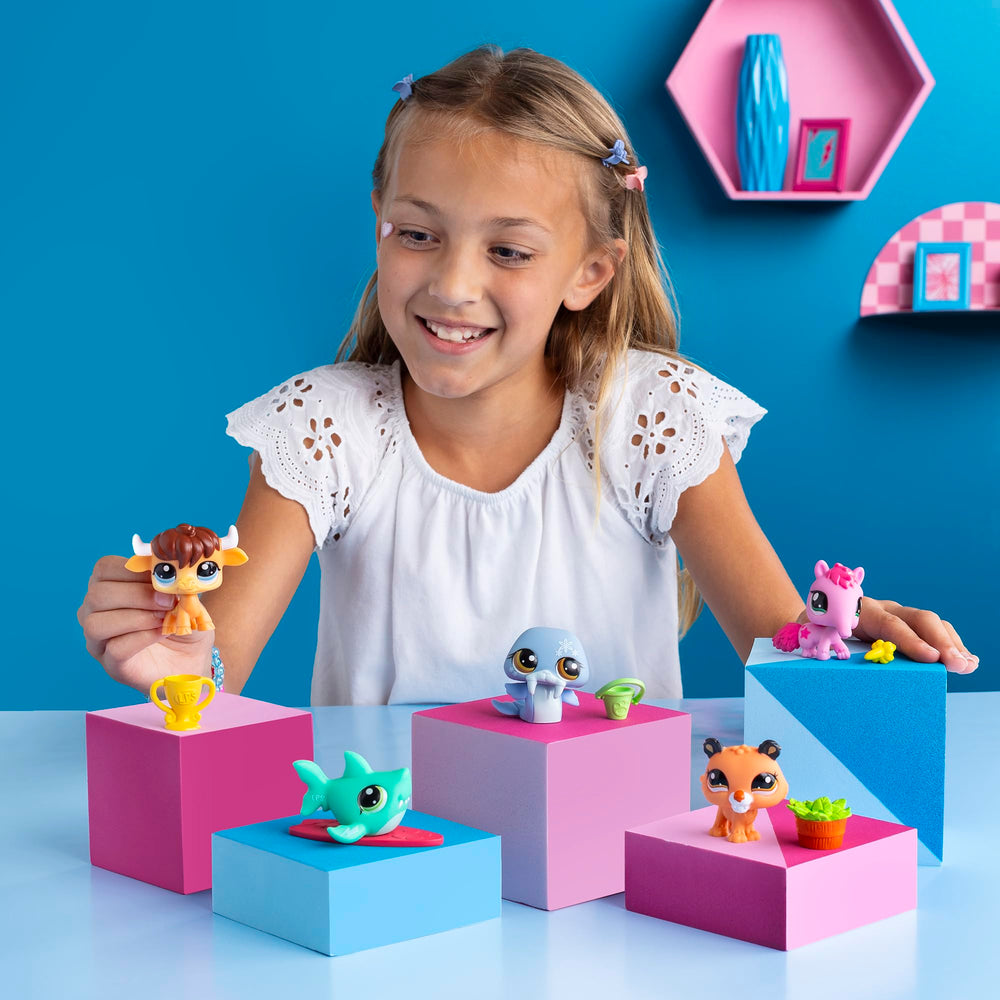 Littlest Pet Shop Gen 7 pet on display makes a vibrant shelf focal point.