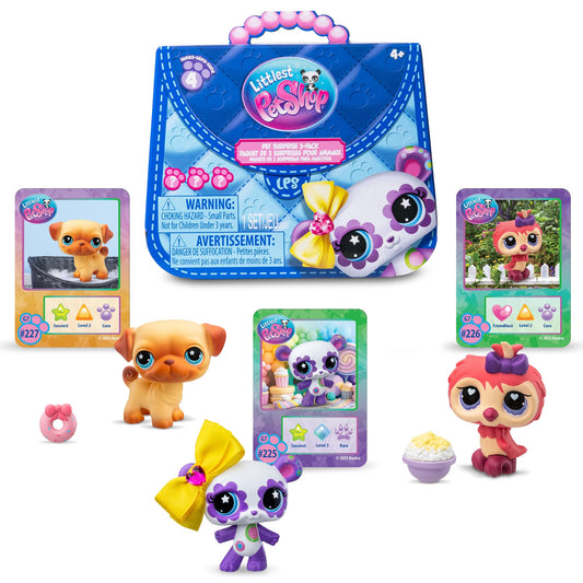 Littlest Pet Shop Pet Surprise Trio Series 4 pug with accessories, ideal for collection and play.