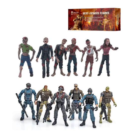 LIVELYOU army men vs zombie action figures in a 12-piece set for imaginative battles.