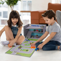 Livememory Toy Car Garage Box unfoldable play mat offers extra room for imagination.