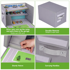 Livememory Toy Car Garage Box stores over 100 toy cars for mess-free travel.