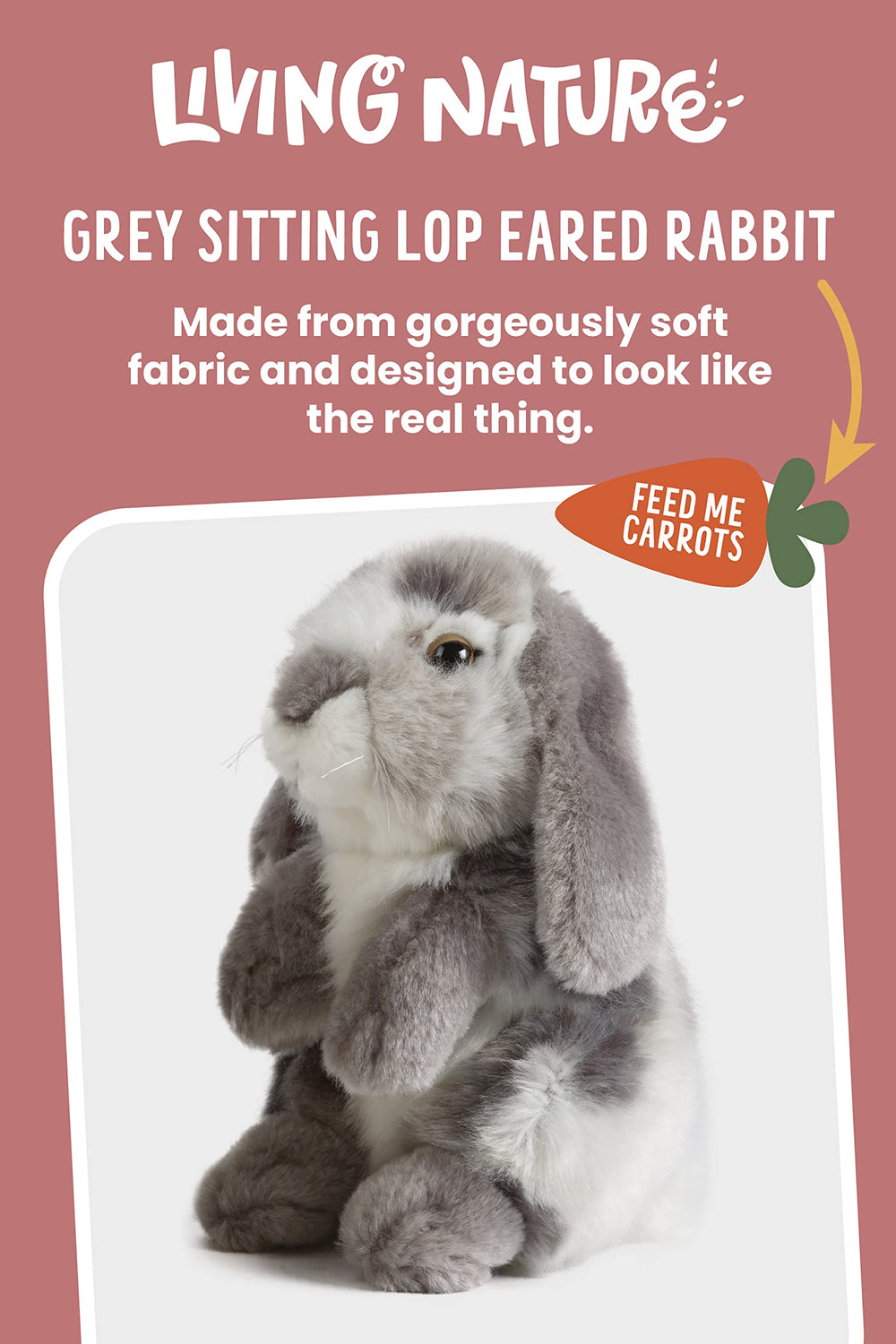 Living Nature rabbit face detail shows realistic eyes and nose.