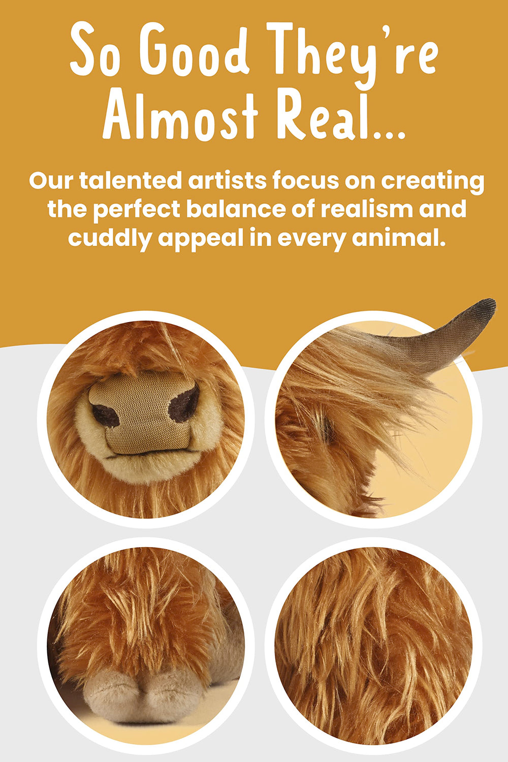 Living Nature Highland Cow tiny horns and squishy hooves add charm.