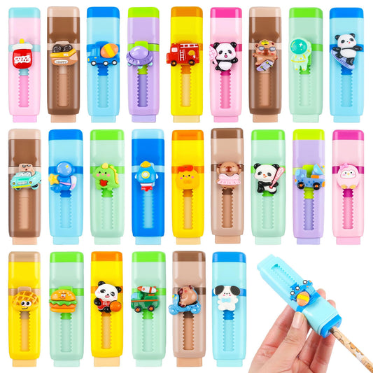 LiYiQ 24-pack retractable erasers with playful patterns for kids