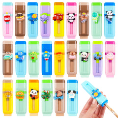 LiYiQ 24-pack retractable erasers with playful patterns for kids
