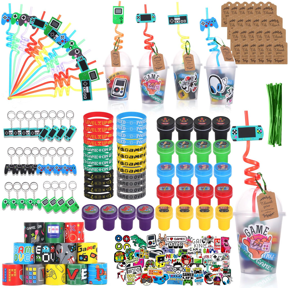 LiYiQ 292-pcs party cups with lids for easy gamer favors and mess-free serving.