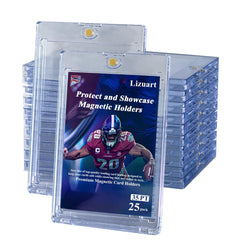 Lizuart magnetic card holder with secure-closure showcases 2.5 by 3.5 inch cards safely