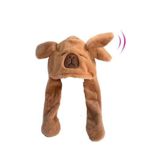LJJINGXS Capybara hat with moving ears, front view for playful cosplay and warmth.