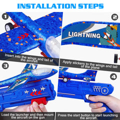 LJZJ blue foam glider plane ready for outdoor flights.