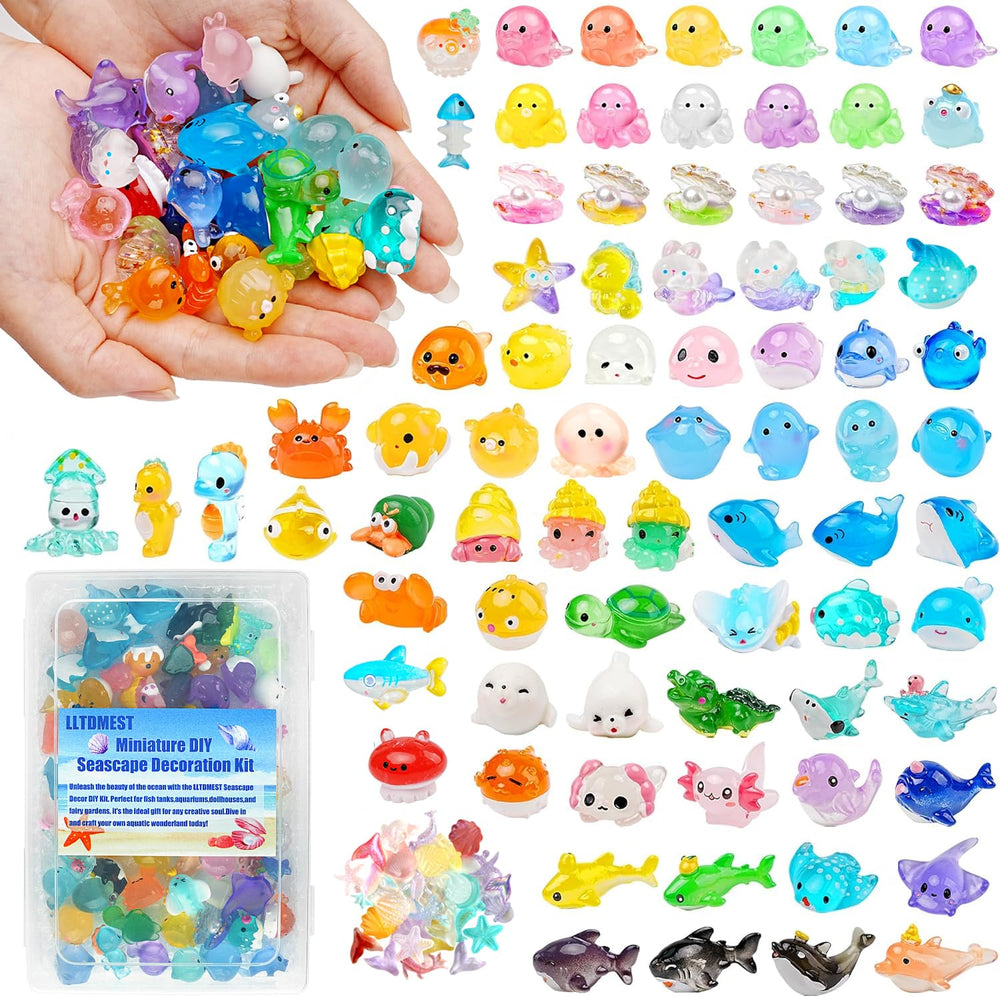 LLTDMEST ocean mini resin animals set – colorful decor for DIY terrariums and aquariums.