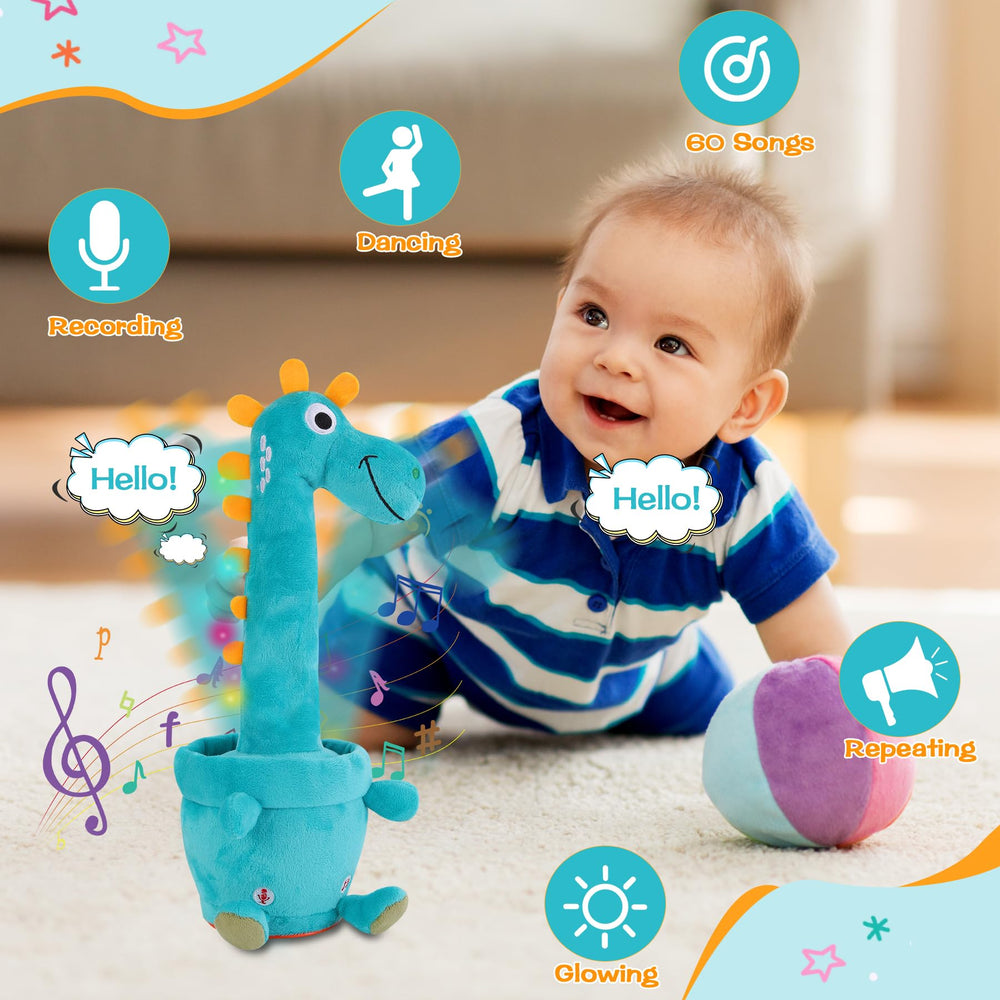 LLUKEME giraffe with LED lights glowing during music and dance routines.