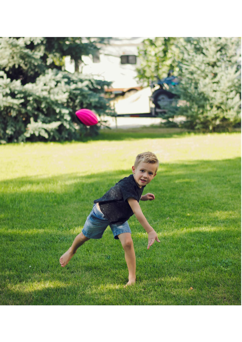 LMC mini football kids outdoor play image, showing safe soft foam use.