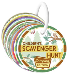 LMC Products Scavenger Hunt Camping Edition card front with colorful clues for toddlers