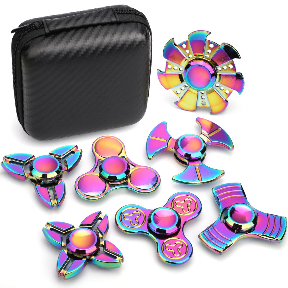 LNCOJOLM rainbow fidget spinner held in hand for smooth focus during tasks.
