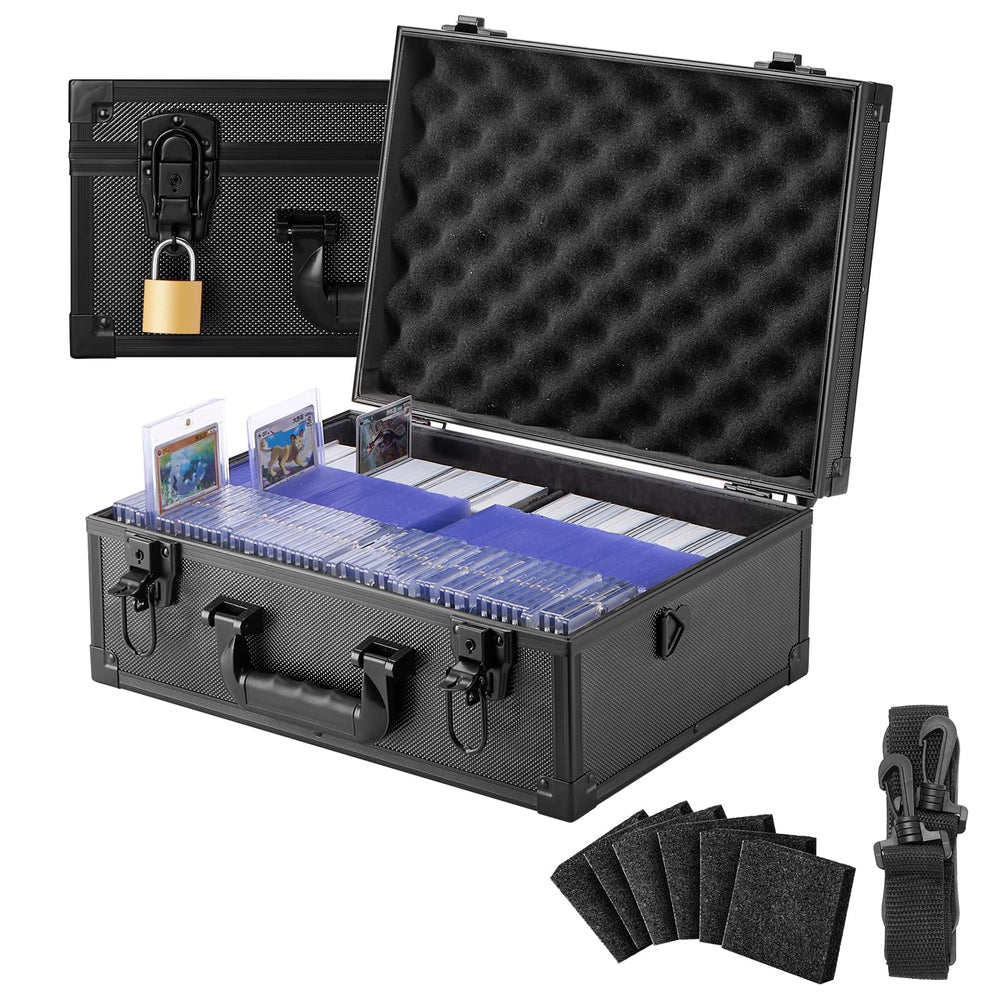 LOCKCURX trading card storage box front view showing sturdy aluminum frame and secure design