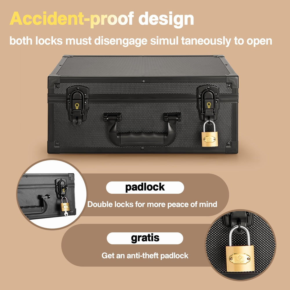 LOCKCURX box open interior with six adjustable foam dividers for 600+ toploaders