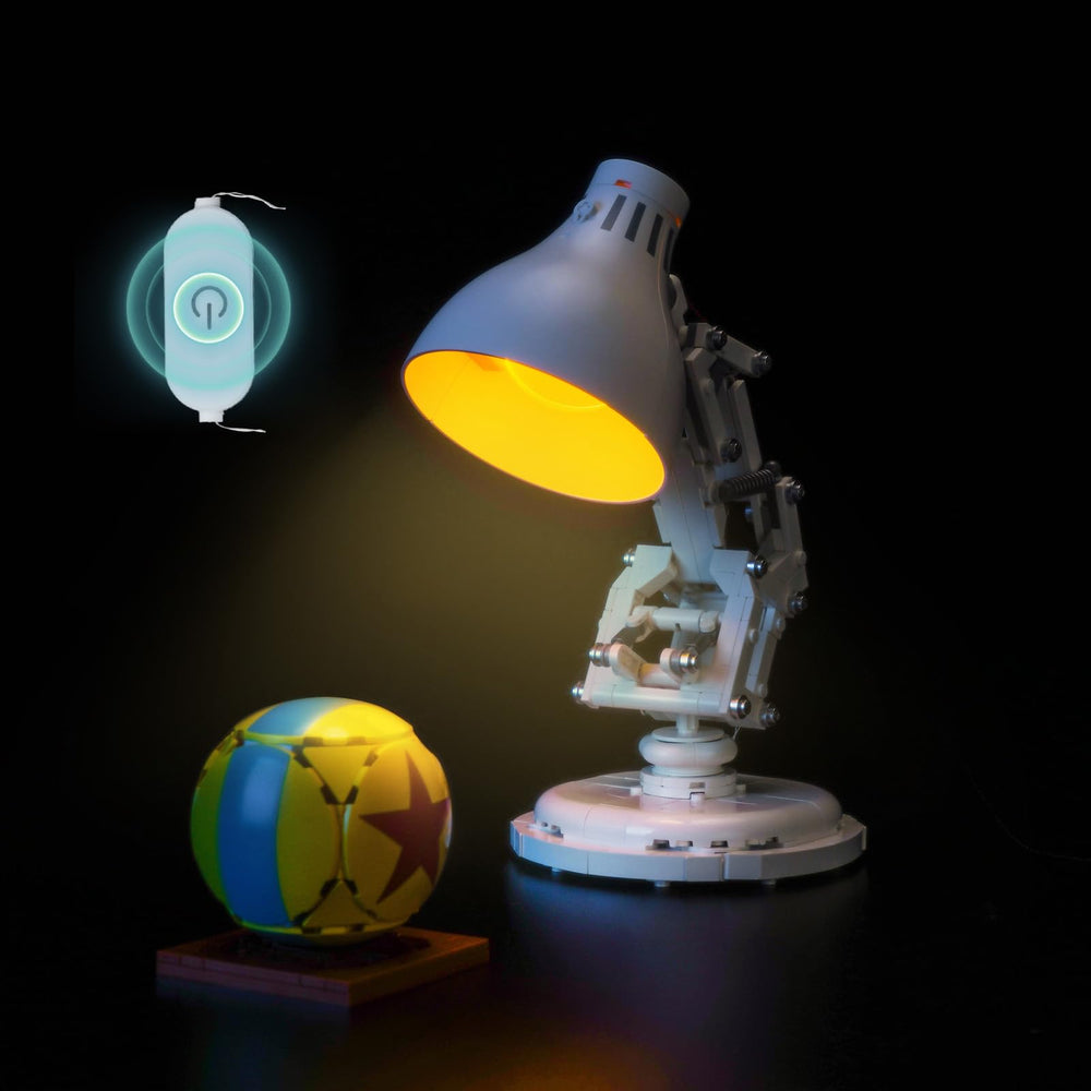 LocoLee LEGO 21357 compatibility image shows seamless integration with Luxo Jr.