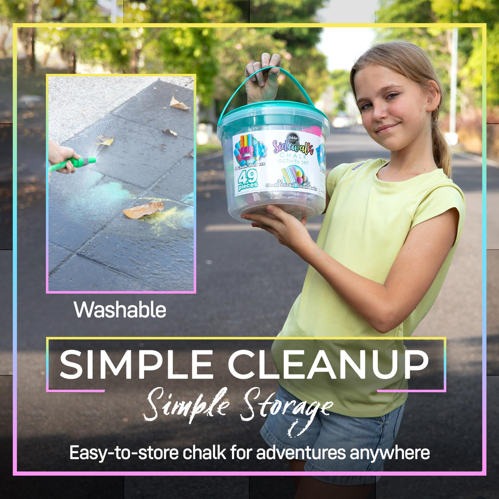 Loddie Doddie outdoor sidewalk kit supporting kids' designs and games.