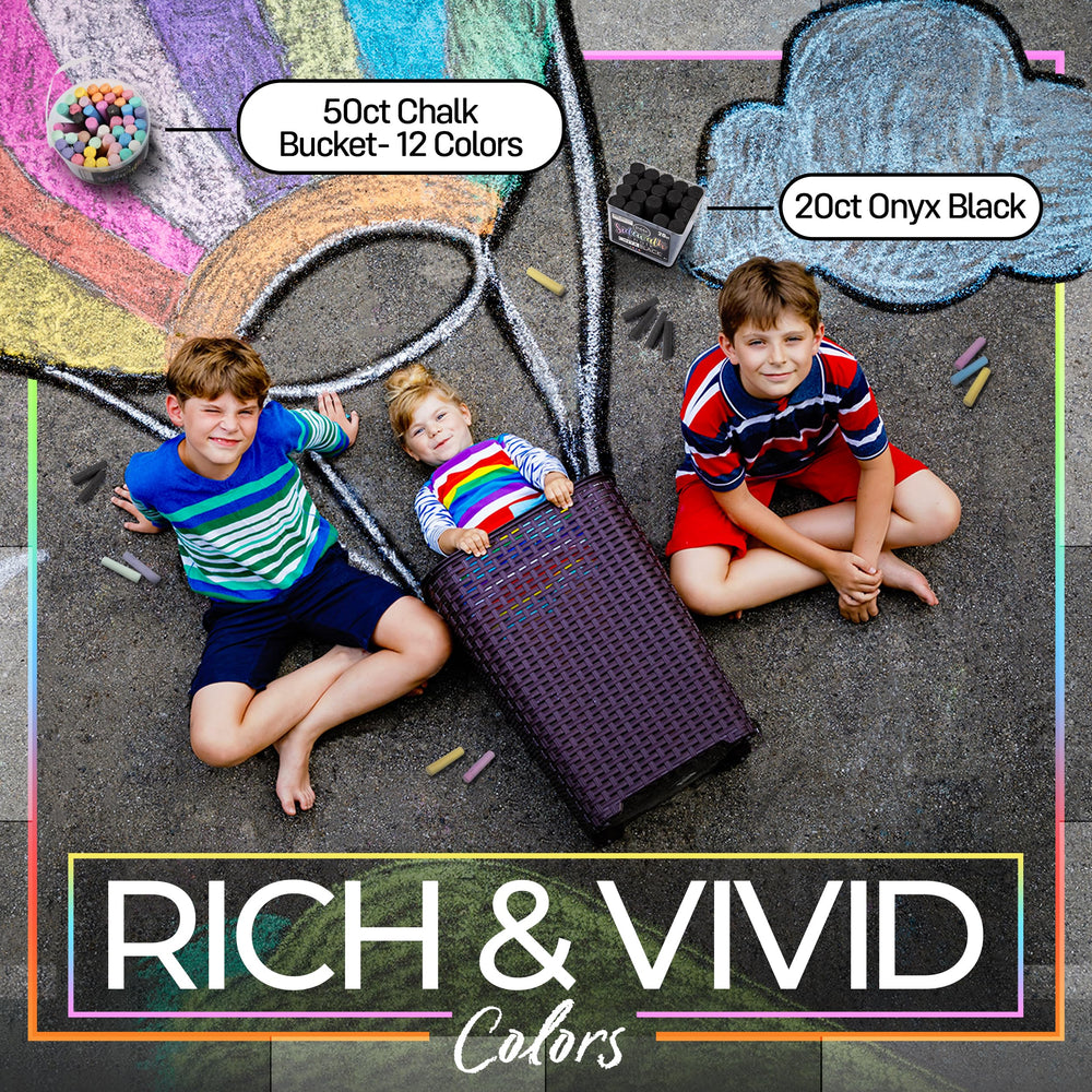 Loddie Doddie vibrant colors on pavement invite kids to experiment with textures and scenes.