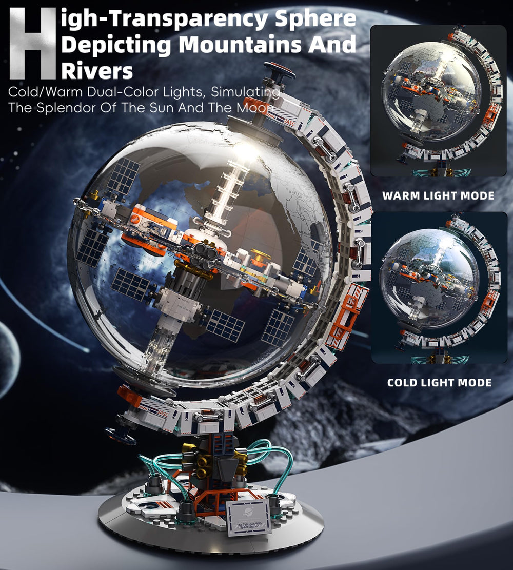 Lodikisbay Space Station Globe highlights docking-module for imaginative play sessions.