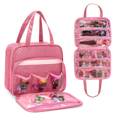 LoDrid doll tote carrying case in pink patent design for on-the-go doll storage.