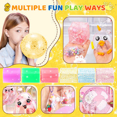 Lokuc duck theme sealing stickers, colored particles, and tools for precise assembly.