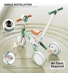 One-minute assembly with no tools for LOL-FUN tricycle.