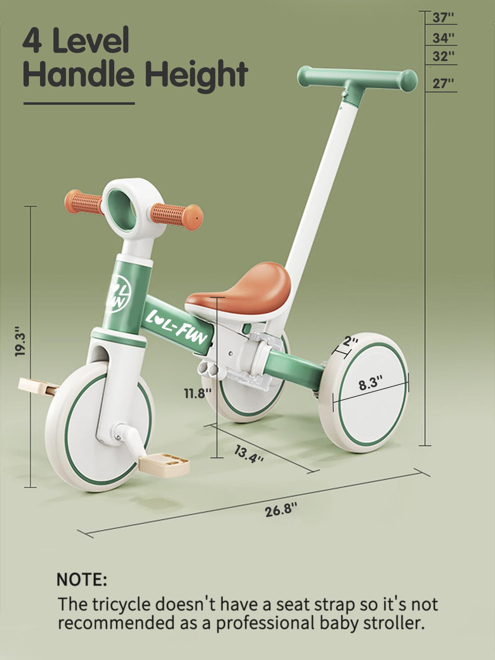 Non-slip pedals and grips on LOL-FUN improve grip and safety.