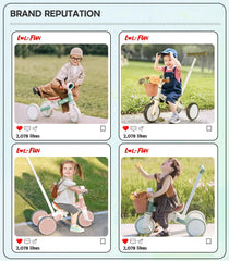 Wheels enable smooth indoor and outdoor play on LOL-FUN tricycle.