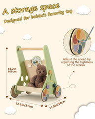 LOL-FUN wooden baby walker activity gears close-up showing sensory play.