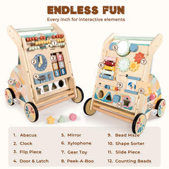 LOL-FUN wooden walker with adjustable-speed wheels supports growing mobility.