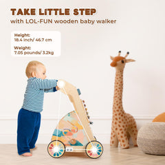LOL-FUN ergonomic wooden walker provides comfortable grip and safe movement.
