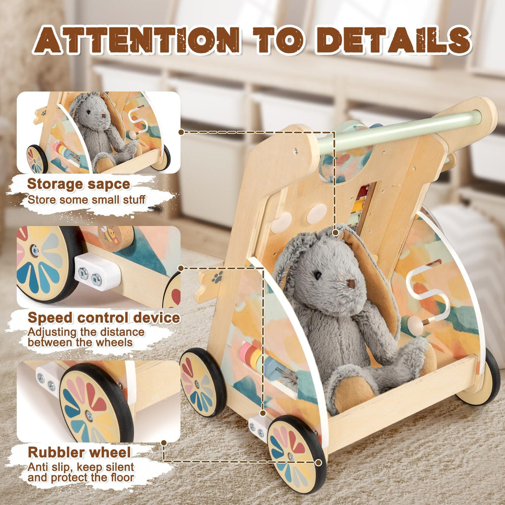 LOL-FUN walker offers toy storage for on-the-go learning sessions.