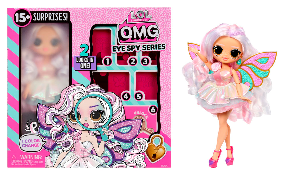 L.O.L. Surprise! OMG Eye Spy Fairy showcases four styles: Spy, Superhero, Fairy, Rockstar.