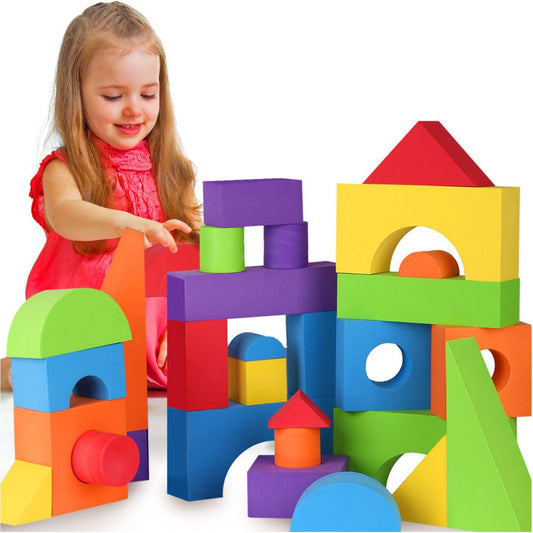 LOLO TOYS giant foam blocks packed in a clear bag for portable, mess-free play