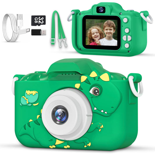 LOMINAT Kids Camera with dual-lens dinosaur case for active play