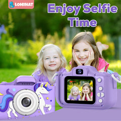 LOMINAT Unicorn Kids Camera purple side hold, ergonomic grip for small hands