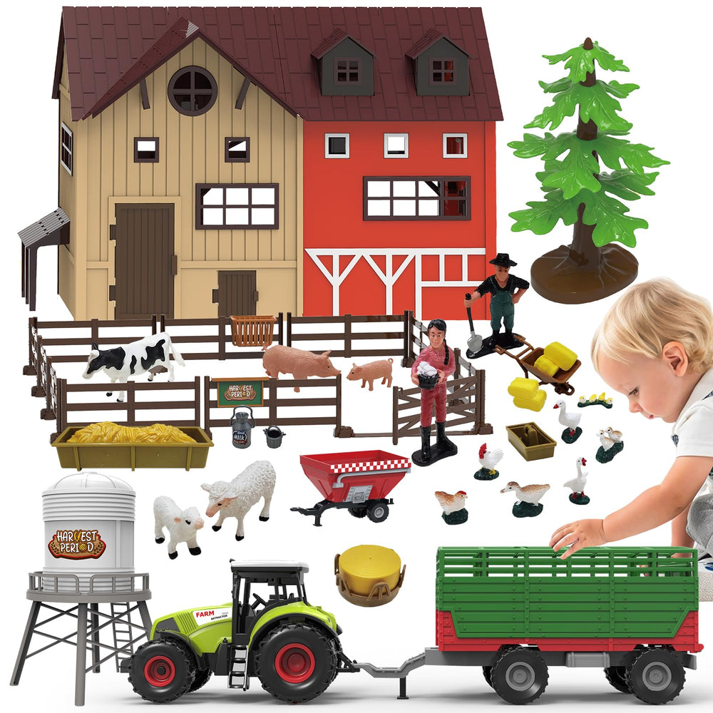 Lonfypeng 109pcs farm playset barn scene enhances imaginative play