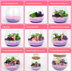 LED lights glow inside Lonfypeng Mermaid Terrarium, creating magical ambiance