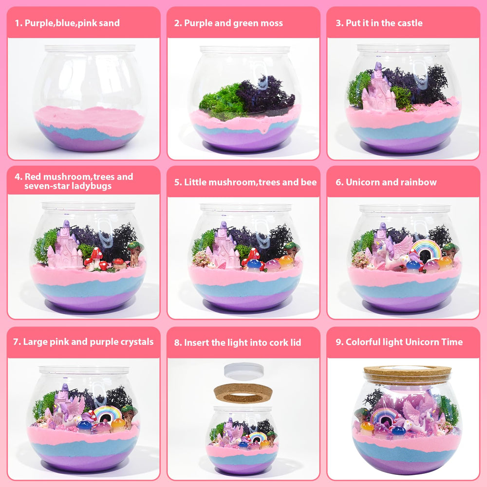 Lonfypeng Sparkling Crystal Accents add magical shine to the terrarium.