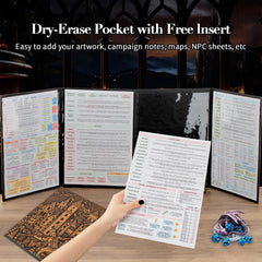 LongLongJin DND Screen pocket storage keeps dice and minis within easy reach.