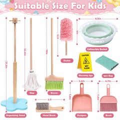 Lonico wooden broom helps toddlers practice coordination during pretend cleaning.