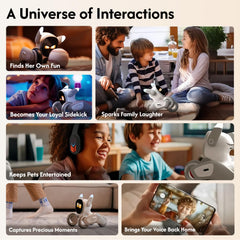 Loona robot dog responds to voice commands for real-time conversations.