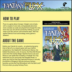 Looney Labs Fantasy Fluxx hero card art signals fantasy adventure.