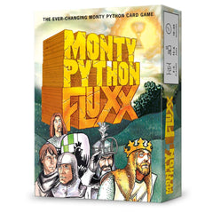 Looney Labs Monty Python Fluxx box cover highlights vibrant art for engaging family game nights.
