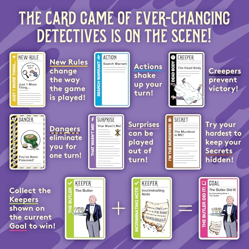 Clue cards from Looney Labs Mystery Fluxx for engaging deduction