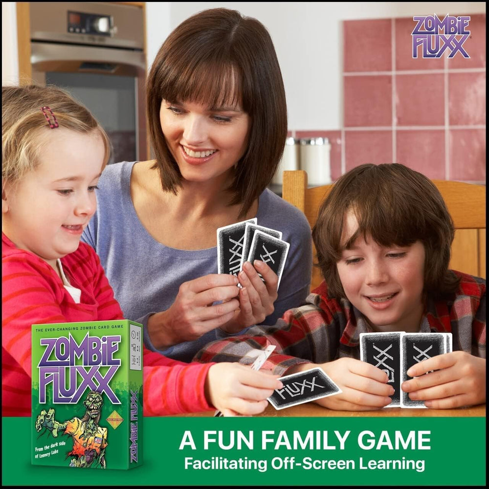 Looney Labs Zombie Fluxx Creeper attack card in action during play.