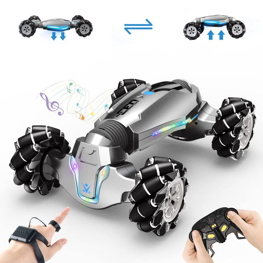 LOOZIX gesture-sensor RC car front view with LED lights for dynamic stunts